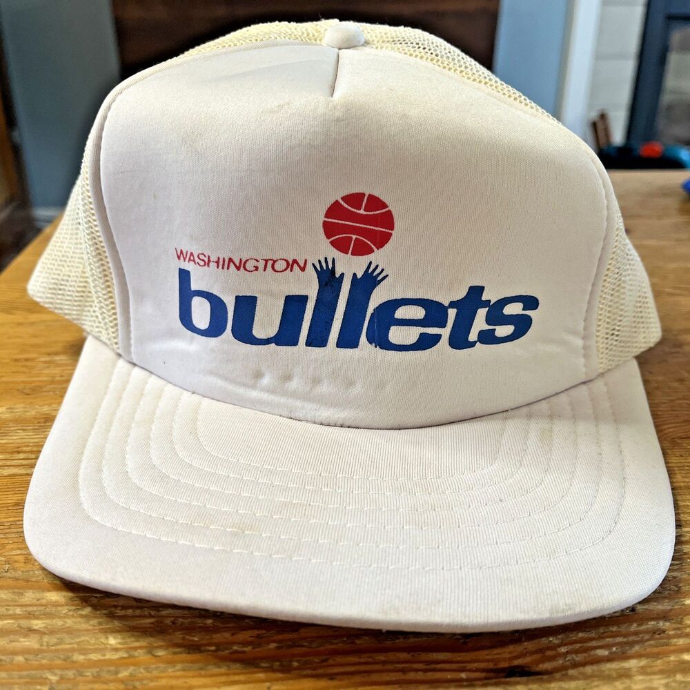Vintage Washington Bullets Hat All White Snapback Cap Foam Front Mesh Trucker